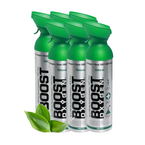 Boost Oxygen Sauerstofflasche für Unterwegs mit 95% Sauerstoff - 54L, 6x9L Sauerstoffdose mit Sauerstoffmaske für mehr als 900 Inhalationen- mobiler Sauerstoff Inhalator (Natürlicher Geschmack) von Boost Oxygen