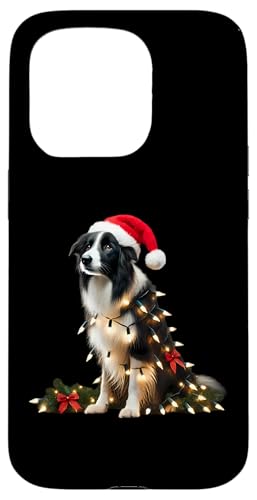 Hülle für iPhone 15 Pro Border Collie mit Weihnachtsmütze und Weihnachtsbeleuchtung Hundebesitzer von Border Collie Christmas Products