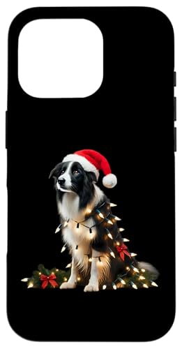 Hülle für iPhone 16 Pro Border Collie mit Weihnachtsmütze und Weihnachtsbeleuchtung Hundebesitzer von Border Collie Christmas Products