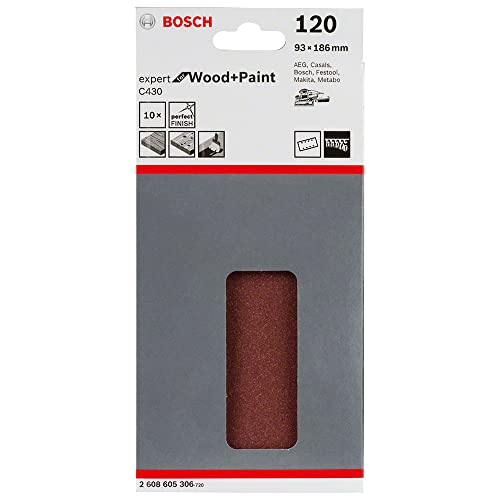 Bosch Accessories Bosch Professional Schleifblatt Expert (für Wood und Paint Holz und Farbe, Schwingschleifer, 10 Stück, Körnung 120, C430) von Bosch