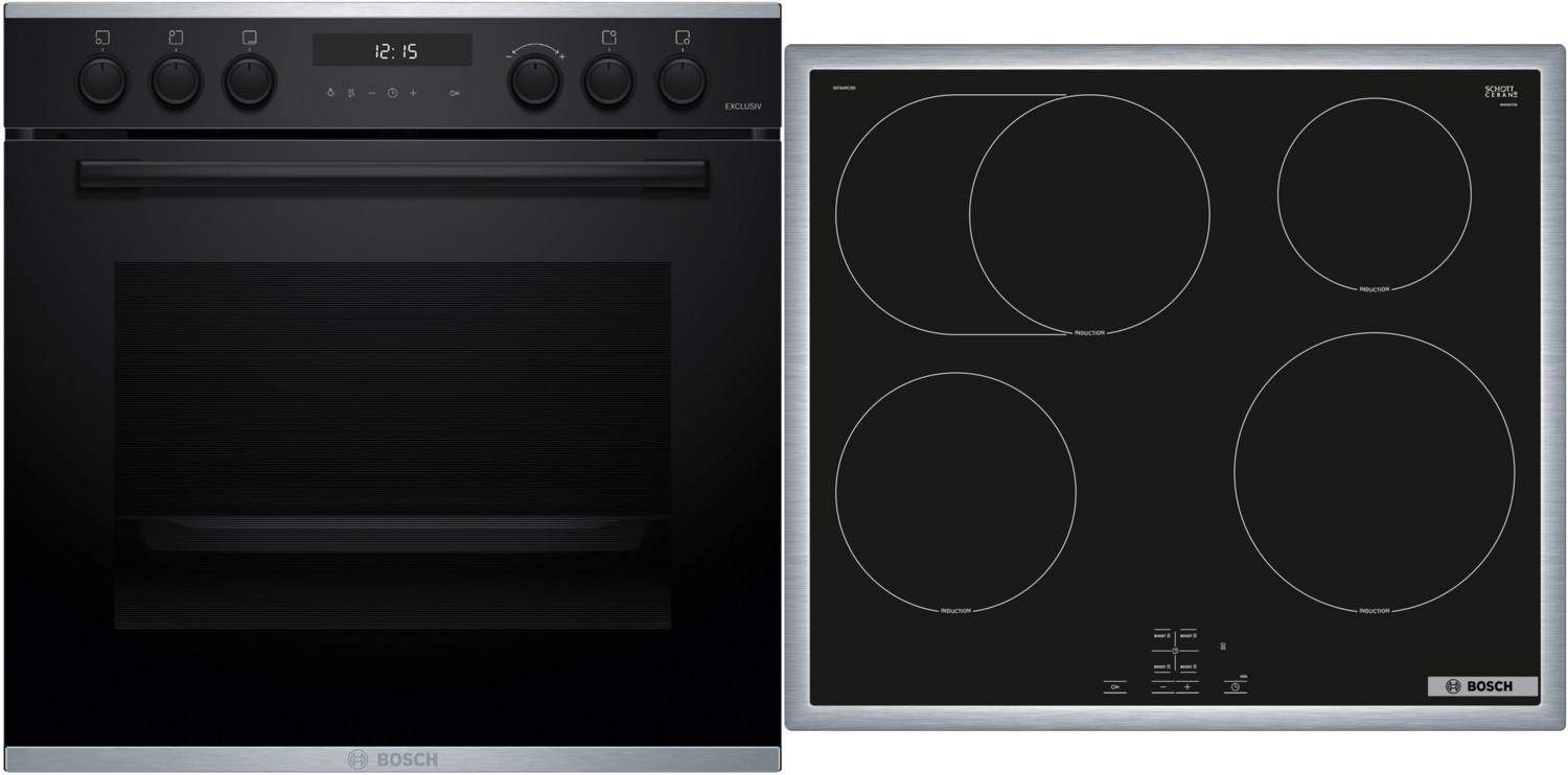 MKH65IP4 Herdset mit Induktionskochfeld bestehend aus HEH278BB4 + NIF64RCB5E schwarz + edelstahl / A von Bosch