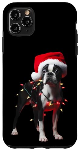 Hülle für iPhone 11 Pro Max Boston Terrier mit Weihnachtsmütze und Weihnachtsbeleuchtung Hundebesitzer von Boston Terrier Christmas Products