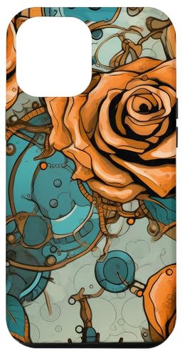 Hülle für iPhone 15 Plus Orange & Blaugrün Muster Steampunk Ästhetische Blume von BotanicCharm