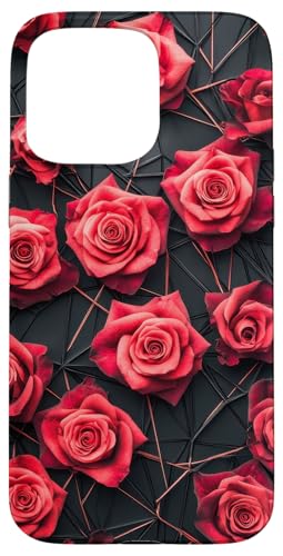 Hülle für iPhone 15 Pro Max Moderne geometrische Muster, Rosen, Blumenmuster von Botanical art Red flowers Flower pattern