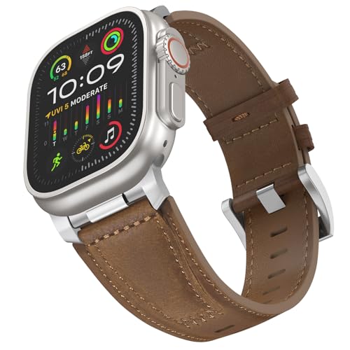 Bouixel Echtes Lederarmband kompatibel für Apple Watch Armband 49mm 46mm 45mm 44mm 42mm Herren, 25mm Zweifarbiges Leder Ersatzarmband für iWatch Ultra/Ultra 2 Series 10 9 8 7 6 5 4 3 2 1 SE von Bouixel