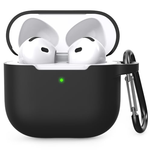 Bouixel für Airpods 4 Hülle case, Weiche Silikon Schutzhülle Skin Zubehör mit Schlüsselanhänger für AirPods 4th Generation (2024), Schwarz von Bouixel