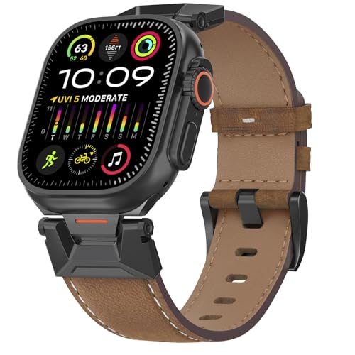 Bouixel Leder Armband kompatibel für Apple Watch Armband 49mm 46mm 45mm 44mm 42mm, Echtes Lederarmband mit Metallverbinder für iWatch Ultra/Ultra 2 Series 10 9 8 7 6 5 4 3 2 1 SE von Bouixel