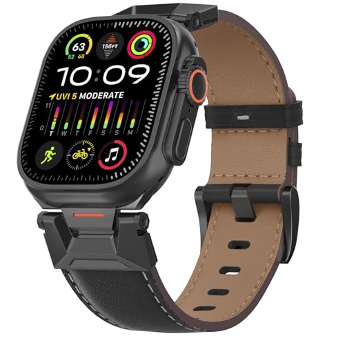 Bouixel Leder Armband kompatibel für Apple Watch Armband 49mm 46mm 45mm 44mm 42mm, Echtes Lederarmband mit Metallverbinder für iWatch Ultra/Ultra 2 Series 10 9 8 7 6 5 4 3 2 1 SE von Bouixel