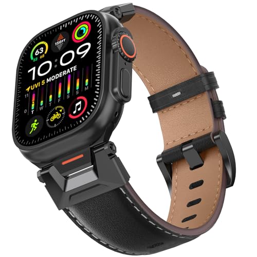 Bouixel Lederarmband kompatibel für Apple Watch Armband 49mm 46mm 45mm 44mm 42mm, Echtes Leder Band mit Metallverbinder für iWatch Ultra Series 10 9 8 7 6 5 4 3 2 1 SE von Bouixel