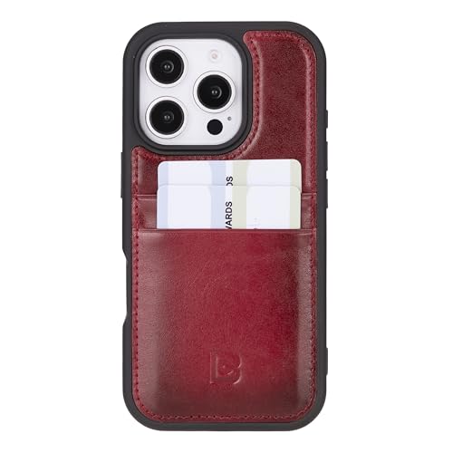 BOULETTA Lederhülle kompatibel mit iPhone 16 Pro Max für Damen und Herren, handgefertigt, Premium-Leder, Fall-/Aufprallschutz, Kameraschutz, RFID-blockierend, 17,5 cm (6,9 Zoll), Rot von Bouletta