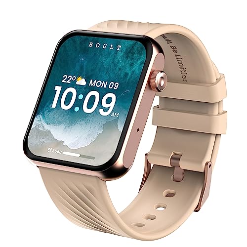 Boult Drift Pro Smartwatch mit 1.77 Zoll HD AMOLED, Bluetooth Anrufen, Rahmen aus Zinklegierung, 800 Nits Hohe Helligkeit, IP67 Wasserdicht, Schrittzähler Smart Watch (Creme) von Boult