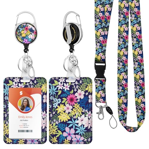 ID Badge Holder mit Lanyard, einziehbare ID Badge Card Holders Abnehmbare Hals Lanyard Strap mit Badge Reel und vertikale ID-Halter für Krankenschwester Studenten (Flower Blooming) von Boutilon