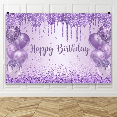 Bovlleetd Alles Gute zum Geburtstag Hintergrund mit lila Ballon Paillette Violett Träumende Fotografie Geeignet für heiße Mädchen Hintergrund12x8ft Vinyl von Bovlleetd