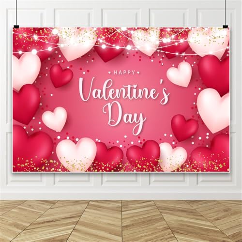 Bovlleetd Glücklich Valentinstag Hintergrund Rosa Beige Herz Warme Lichterkette Hintergrund für Valentinstag Fotokulisse Hochzeit Valentinstag Party Dekoration 250x300cm Vinyl von Bovlleetd