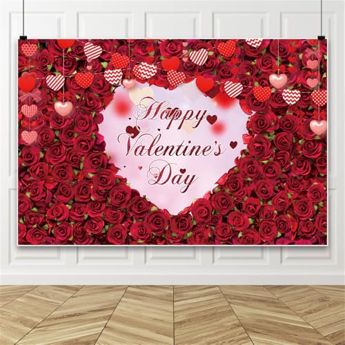 Bovlleetd Glücklich Valentinstag Hintergrund Rote Rose Wand Hintergrund für Valentinstag Fotokulisse Hochzeit Valentinstag Party Dekoration 180x250cm Vinyl von Bovlleetd