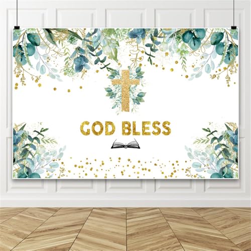 Bovlleetd Jesus Kreuz Gott segne Dich Fotografie Hintergrund Bunte Blätter Bibel Hintergrund für Hochzeit Baby Taufe Christliche Kirche Dekoration Fotohintergrund 12x6ft Vinyl von Bovlleetd