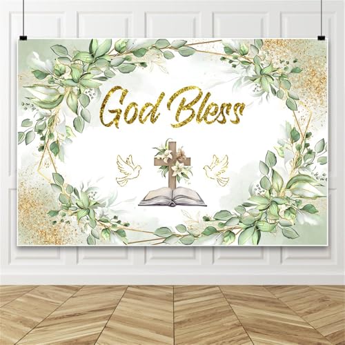 Bovlleetd Jesus Kreuz Gott segne Sie Fotografie Hintergrund Blatt Kranz Lilien Tauben Bibel Hintergrund für Hochzeit Baby Taufe christliche Kirche Dekoration Fotokulisse 9x6ft Vinyl von Bovlleetd