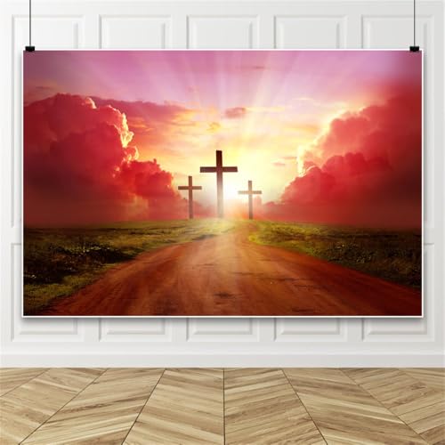 Bovlleetd Jesus Kreuz Scharlachrot Abend Weg Fotografie Hintergrund Christus Hintergrund für Epiphanie Kleinkind Taufe Kirche Dekoration christliche Veranstaltungen Foto Hintergrund 9x6ft Vinyl von Bovlleetd