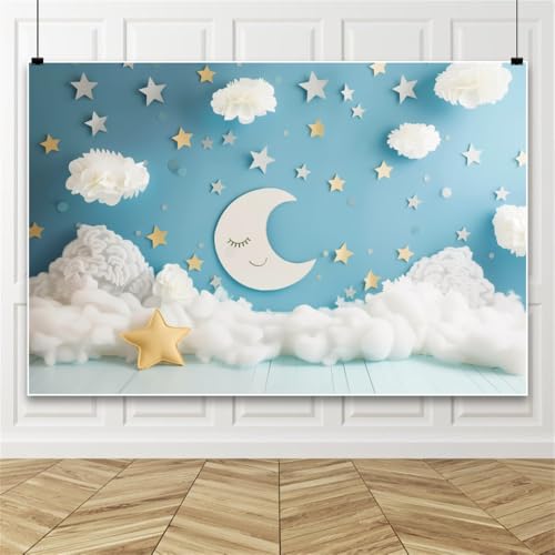 Bovlleetd Träumerisch Illustration Stil Fotografie Hintergrund Sterne Mond Wolken Party Hintergrund, Hintergrund für Baby Dusche Geburtstage Graduierung Zeremonien Hochzeiten 180x250cm Vinyl von Bovlleetd