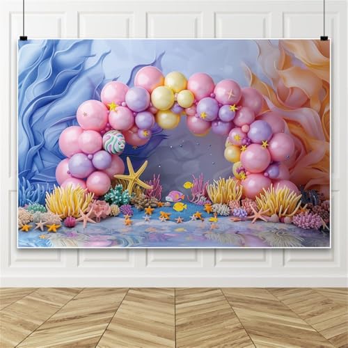 Bovlleetd Träumerisch Meerjungfrauen Fotografie Hintergrund, rosa und lila Ballon niedlichen Seestern Hintergrund für Baby-Dusche Geburtstage Party Graduierung Zeremonien Hochzeiten 100x150cm Vinyl von Bovlleetd