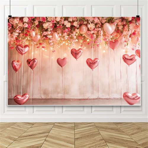 Bovlleetd Valentinstag Champagner Rose Hintergrund Liebe Luftballons Hintergrund für Glücklich Valentinstag Fotohintergrund Hochzeit Valentinstag Party Dekoration 100x150cm Vinyl von Bovlleetd