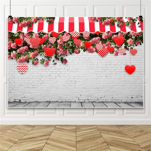 Bovlleetd Valentinstag Rose Herz weiß Backsteinmauer Hintergrund Blumen Hintergrund für glückliche Valentinstag Fotokulisse Hochzeit Valentinstag Party Dekoration 180x250cm Vinyl von Bovlleetd