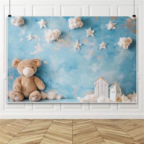 Bovlleetd Verträumt Teddybär Blau Fotokulisse, Kulisse für BAB Dusche Geburtstage Feiern Abschlussfeier Zeremonien Hochzeiten 250x350cm Vinyl von Bovlleetd