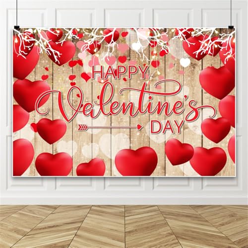 Bovlleetd glücklich Valentinstag Amor Pfeil Holz Wand Hintergrund Blumen Hintergrund für Valentinstag Fotohintergrund Hochzeit Valentinstag Party Dekoration 180x270cm Vinyl von Bovlleetd