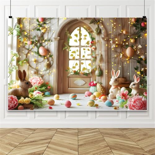 Ostern Dekorationen Hintergrund, Ostereier Hase Holztür Fotokulisse, Ostern Hintergrund für Party 100x150cm Vinyl von Bovlleetd