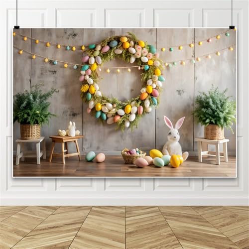 Ostern Dekorationen Hintergrund, Ostereier und Hase Fotografie Hintergrund, Osterkranz Hintergrund für Party 180x350cm Vinyl von Bovlleetd