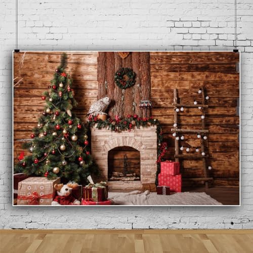 Weihnachtskamin-Hintergrund, Weihnachtsszenen-Hintergrund, Weihnachts-Hintergrund für Fotografie, Weihnachts-Fotografie-Hintergrund mit Weihnachtsbaum Vinyl 12x6ft von Bovlleetd