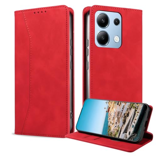 BoxTii Handyhülle für Xiaomi Redmi Note 13 4G Hülle, Lederhülle Brieftasche Klappbar Magnet Klapphülle Standfunktion Schutzhülle für Xiaomi Redmi Note 13 4G, Rot von BoxTii