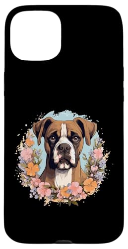 Hülle für iPhone 15 Plus Boxer Hunderasse Haustier – niedliche Grafik mit Blumen von Boxer Dog Breed Pet Designs