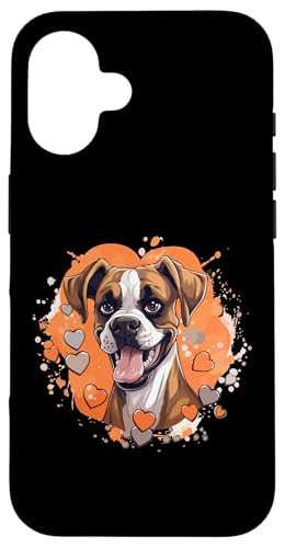 Hülle für iPhone 16 Boxer Hunderasse Haustier – niedliche Grafik mit Herzen von Boxer Dog Breed Pet Designs