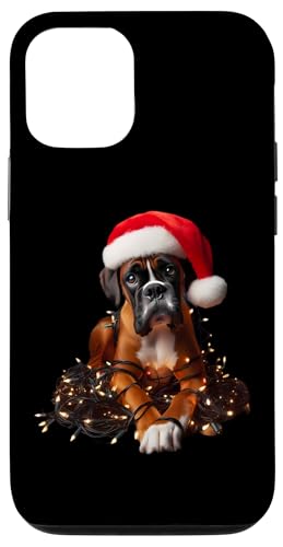 Hülle für iPhone 12/12 Pro Boxer Hund mit Weihnachtsmütze und Weihnachtsbeleuchtung Besitzer Liebhaber von Boxer Dog Christmas Products