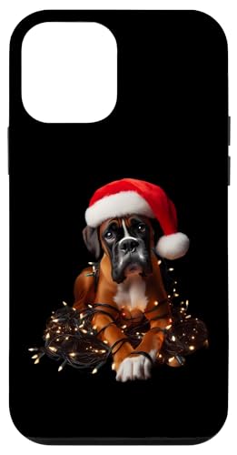 Hülle für iPhone 12 mini Boxer Hund mit Weihnachtsmütze und Weihnachtsbeleuchtung Besitzer Liebhaber von Boxer Dog Christmas Products