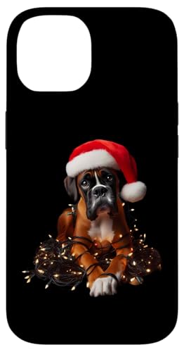 Hülle für iPhone 14 Boxer Hund mit Weihnachtsmütze und Weihnachtsbeleuchtung Besitzer Liebhaber von Boxer Dog Christmas Products