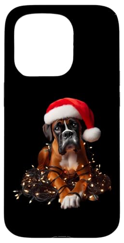 Hülle für iPhone 15 Pro Boxer Hund mit Weihnachtsmütze und Weihnachtsbeleuchtung Besitzer Liebhaber von Boxer Dog Christmas Products