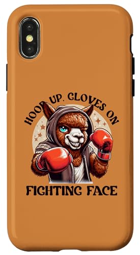 Hülle für iPhone X/XS lustiges Box-Alpaka Kapuze hoch, Handschuhe an Kampfgesicht von Boxer Funny Tiere Kampfsport Boxing Animal Design