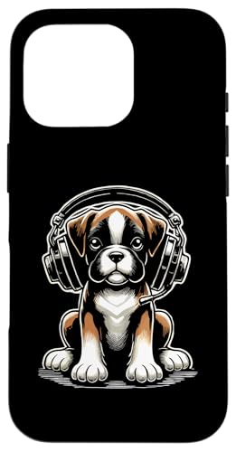 Hülle für iPhone 16 Pro Boxer Hund Kopfhörer Haustier Hunde Boxer von Boxers Boxer Dog Lover Gifts