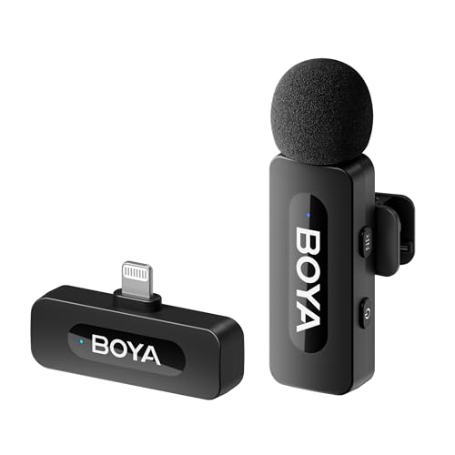 Boya by-V1 Wireless Lavalier Mikrofon for iPhone, Handy Mikrofon iPhone Kabellos, 100m Reichweite, Mini Ansteckmikrofon für Podcast,Video, Vlog, YouTube, TikTok von Boya