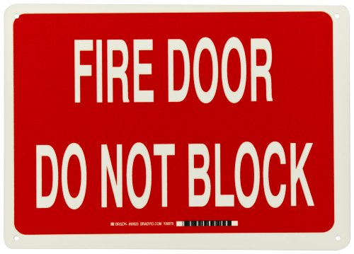 Brady 90626 B-347 Schild mit Aufschrift "Fire Door Do Not Block", 35,6 x 25,4 cm, Kunststoff, grün auf rot leuchtendem Schild "Fire Door Do Not Block" von Brady