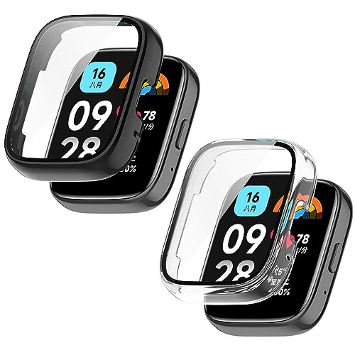 Braleto 2 Stück Hüllen kompatibel mit Redmi Watch 3 Lite/Redmi Watch 3 Active, Rundum-Anti-Kratz-Stoßfeste Stoßstangen-Abdeckung (Black+Clear) von Braleto