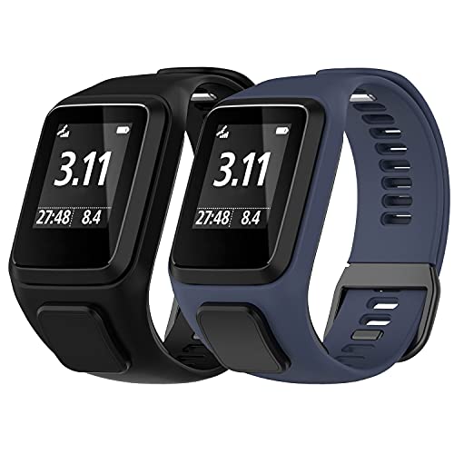 Braleto Armband Kompatibel für Tomtom Runner3/Runner 2/Spark 3/Adventurer/Golfer 2, Silikon Sportarmband Ersatz Armbander für Tomtom Runner3 (Schwarz+Blau) von Braleto