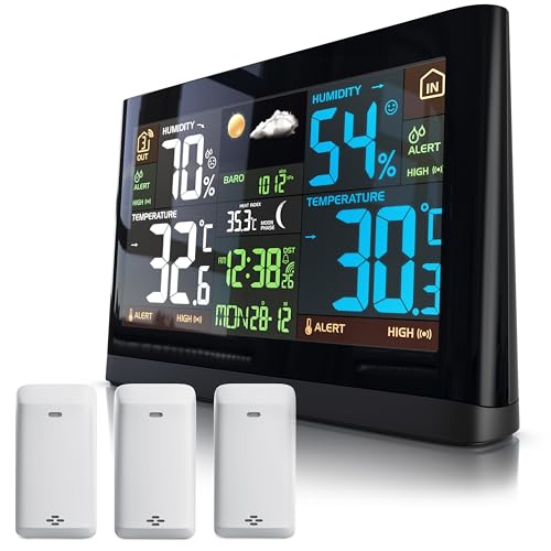 Brandson - Wetterstation Funk mit 3 x Außensensor (3 Zonen) - DCF Empfangssignal Funkuhr - Innen- und Außentemperatur - relativer Luftdruck - Barometer - Temperaturtrend – Lichtsensor - LCD-Display von Brandson