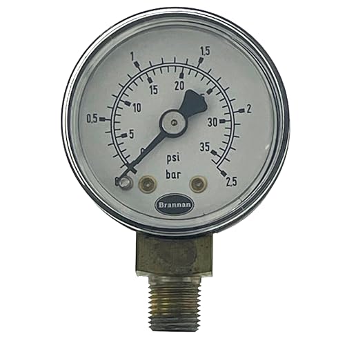 Brannan 40 mm Messuhr mit 1/8 Zoll BSP-Bodenanschluss für HVAC, Luft, Wasser, Öl und Gas, Stahlgehäuse, mechanisches Manometer (0-2,5 bar / 0-36 psi) von Brannan