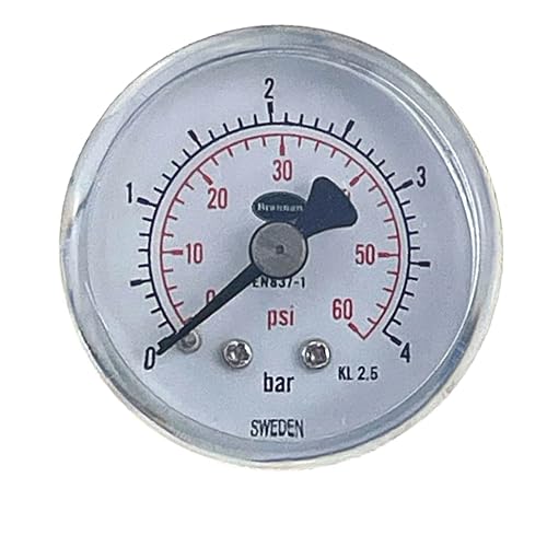 Brannan 40 mm Messuhr mit 1/8 Zoll BSP-Rückenanschluss für Luft, Wasser, Öl und Gas, Stahlgehäuse, mechanisches Manometer (0-4 bar / 0-58 psi) von Brannan