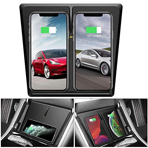 Braveking1 Kabelloses Auto Ladegerät für Tesla Model 3 10W Qi Wireless Handy-Ladepad mit 3-Spulen-Horizontal/Vertikalladung Tesla M3 Mittelkonsole Zubehör Ladegerät Panel für iPhone Samsung Huawei von Braveking1