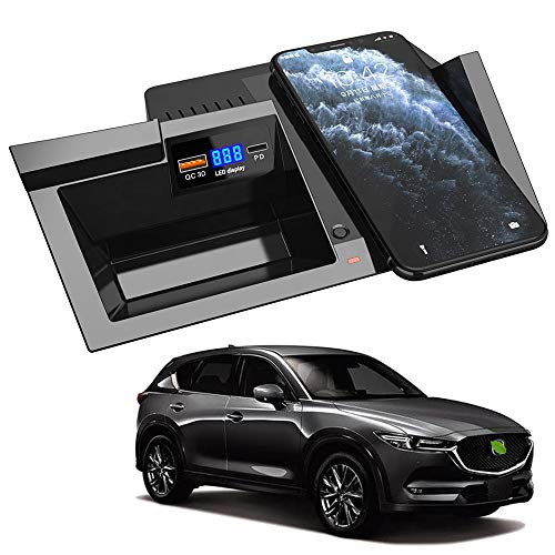 Braveking1 Kabelloses-Ladegerät Auto für Mazda CX5 2017 2018 2019 2020 Center Console-Zubehörfeld, 15W Schnell ladegerät mit QC3.0 USB Port und 18W PD Port für iPhone Samsung Huawei Jedes Qi-Telefon von Braveking1