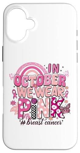 Hülle für iPhone 16 Plus Brustkrebs Oktober Pink Boho Regenbogen Schmetterling Groovy von Breast Cancer Tees NYC